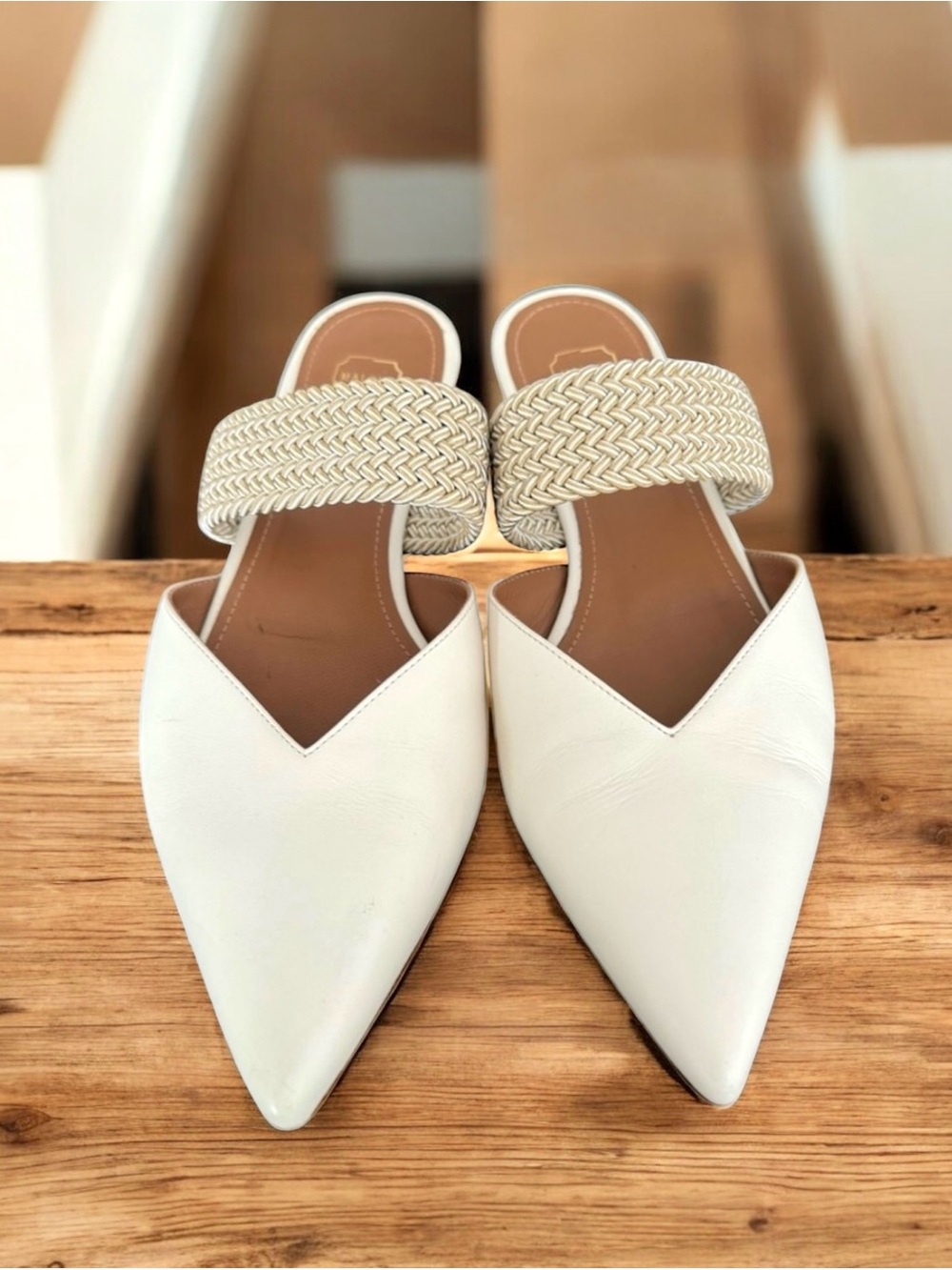 Malone Souliers Flats Cream Leather Mules